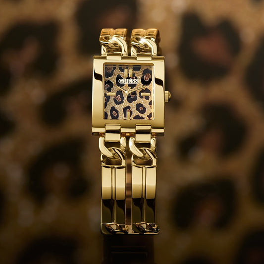 GUESS ليوبارد ستيل ذهبي